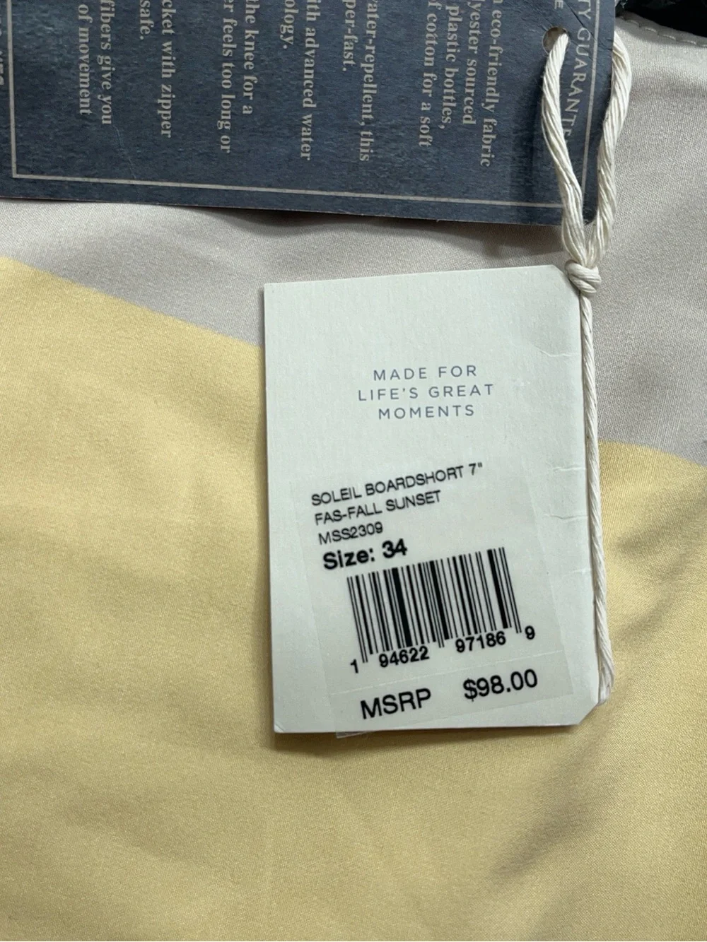Faherty Soleil Board Short Mens 34 Unlined Swim Fall Sunset 7”Inseam Huckberry